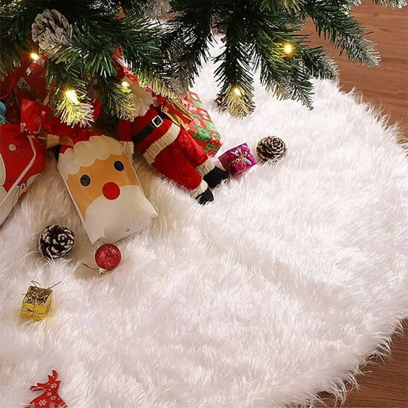 Faux Fur Christmas Tree Skirt 24 Inch White Fluffy Tree Skirt for Christmas Tree Decoration and Holiday Decor