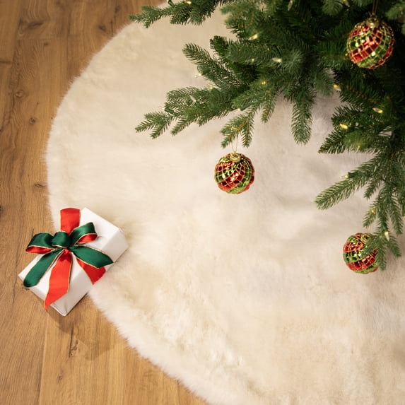 Northlight Premium-Sized Faux Fur Christmas Tree Skirt - 72" - Cream
