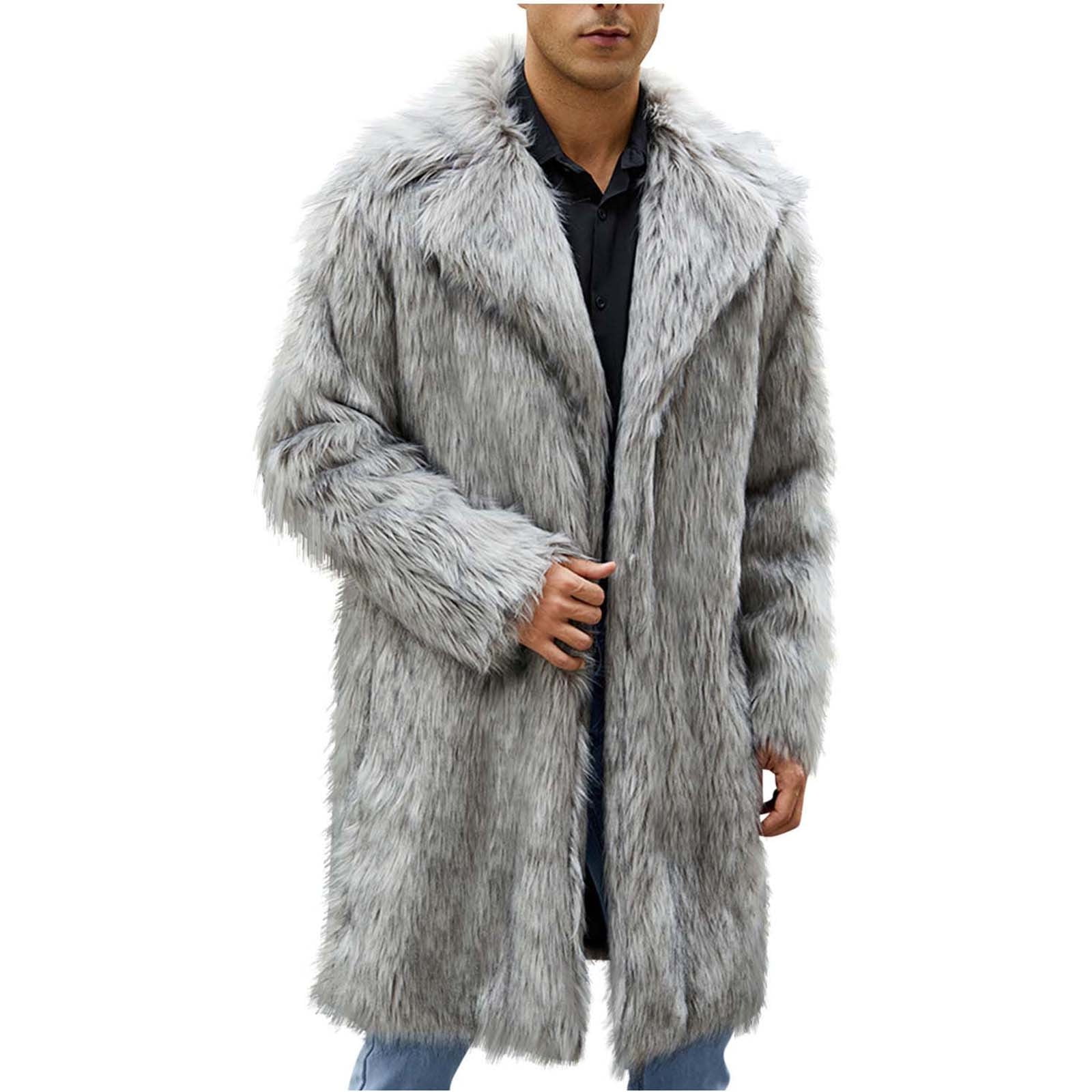 HUYTERTDR Women's Faux Fur Coats Plus Size Mid-Length Plush Thicken Jackets Ladies Trendy Suit Collar Open Front Cardigan Casual Solid Long Sleeve Winter Overcoat Outerwear