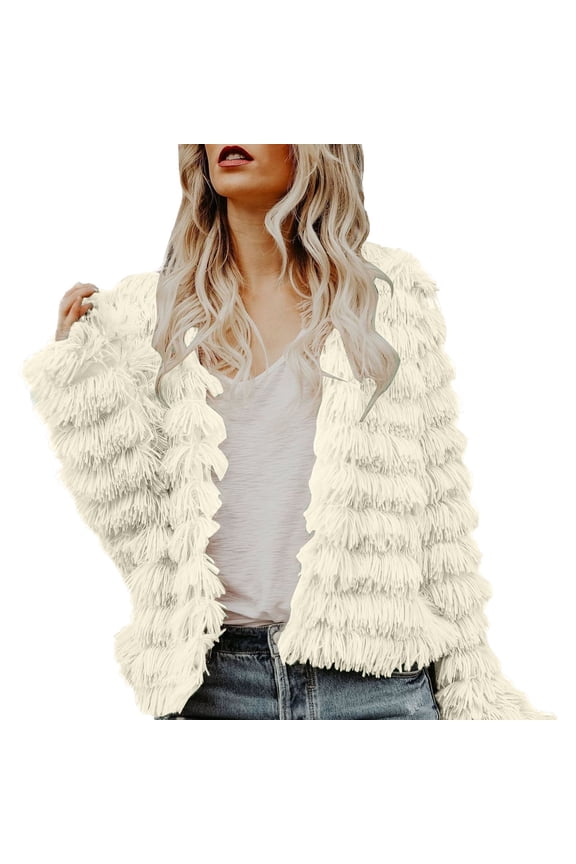 Faux Fur Coat Women, Yigetop Women's Solid Plush Coat Temperament Long Sleeve Cardigan Warm Top Fur Jacket Beige M
