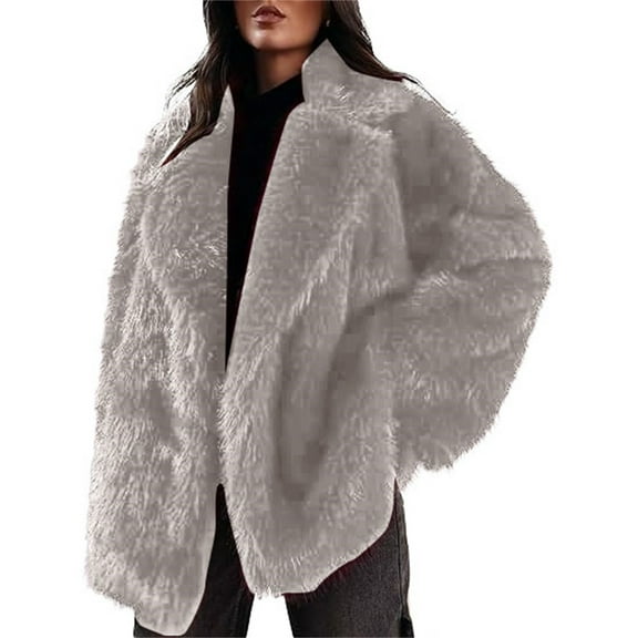 Faux Fur Coat, Yigetop Women's Faux Coat Long Sleeve Lapel Shaggy Winter Jacket Warm Furry Open Front Outerwear Fur Jacket Light Ashy S
