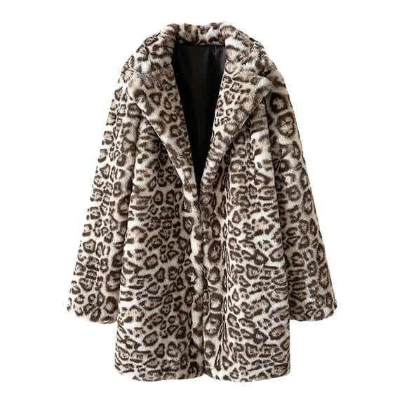 Coat for Women Fashion Casual Warm Winter Long Lapel Leopard Outwear Jacket White Coat Trench Thick Jackets Z4-Khaki M