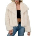 thumbnail image 1 of Faux Fur Coat for Women Lapel Long Sleeve Solid Color Short Jackets Thermal Winter 2025 Fuzzy Turn down Collar Outwear (S, Beige), 1 of 6