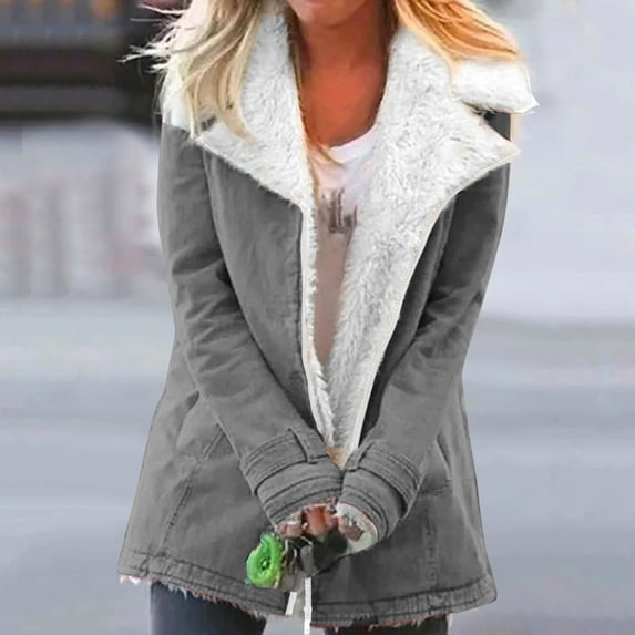 Faux Fur Coats for Women Fashion Comfortable Soft Csual Solid Color Sherpa Lined Fleece Jacket Lapel Button Parka Jacket Dressy Pea Coat Winter Warm Coat