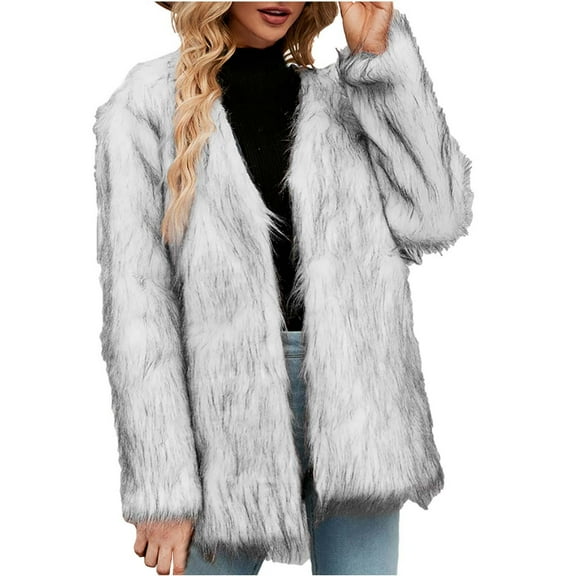 Faux Fur Coats for Women Long Sleeve Solid Winter Jacket Ladies Warm Outerwear