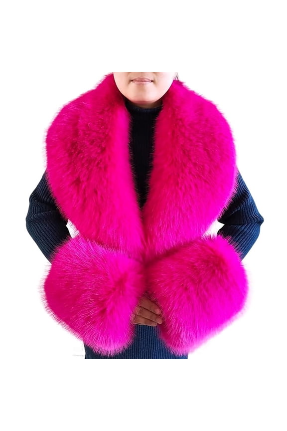Faux Fur Collar Cuffs Set Warm Fake Fur Scarf Winter Women Fluffy Large Shawl Furry Scarves