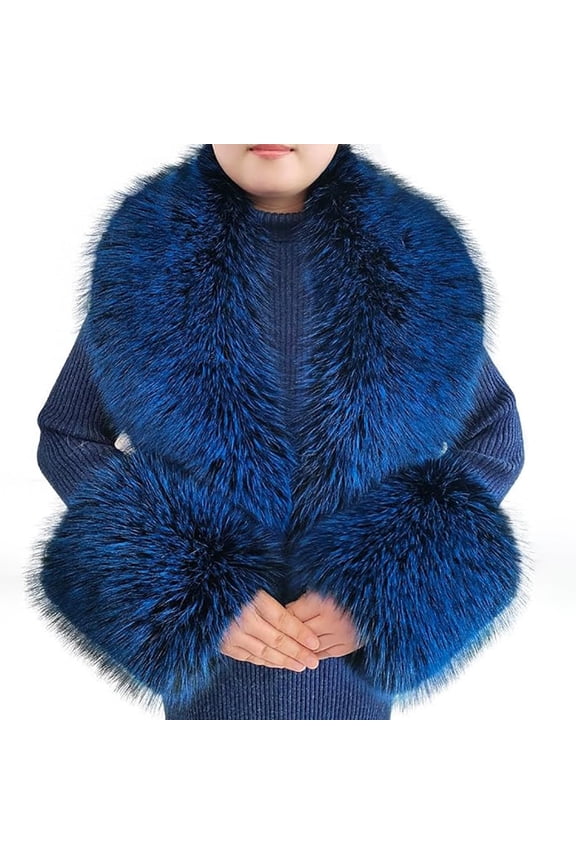Faux Fur Collar Cuffs Set Warm Fake Fur Scarf Winter Women Fluffy Large Shawl Furry Scarves