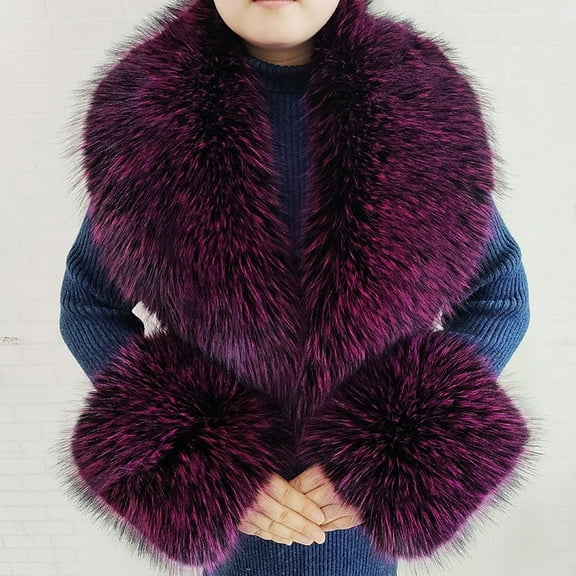  Faux Fur Collar Cuffs Set Warm Fake Fur Scarf Winter Women Fluffy Large Shawl Furry Scarves