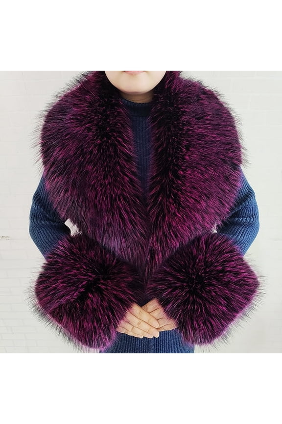 Faux Fur Collar Cuffs Set Warm Fake Fur Scarf Winter Women Fluffy Large Shawl Furry Scarves