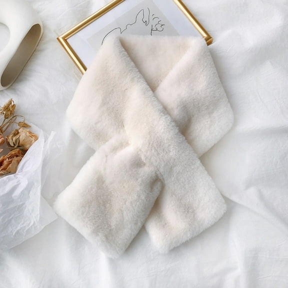 Faux Fur Collar Scarf for Women Faux Fur Scarves Neck Shrug for Fall Winter Coat Dress(White)