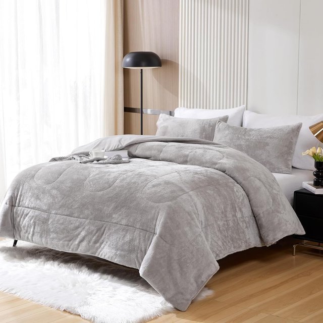 Faux Fur Comforter Set King Luxury Ultra Soft Fluffy Plush Comforter
