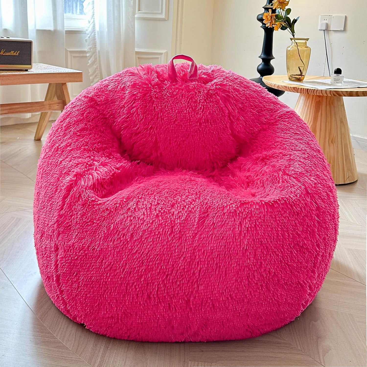 Faux Fur Comfy Bean Bag Cover(No Filler) for Living Room, Tie Dye Fluffy Stuffed Animal Storage Bean Bag Chair Cover, Furry Fuzzy Bean Bag Cover for Adults  Girls, Anti-Slip, Rainbow
