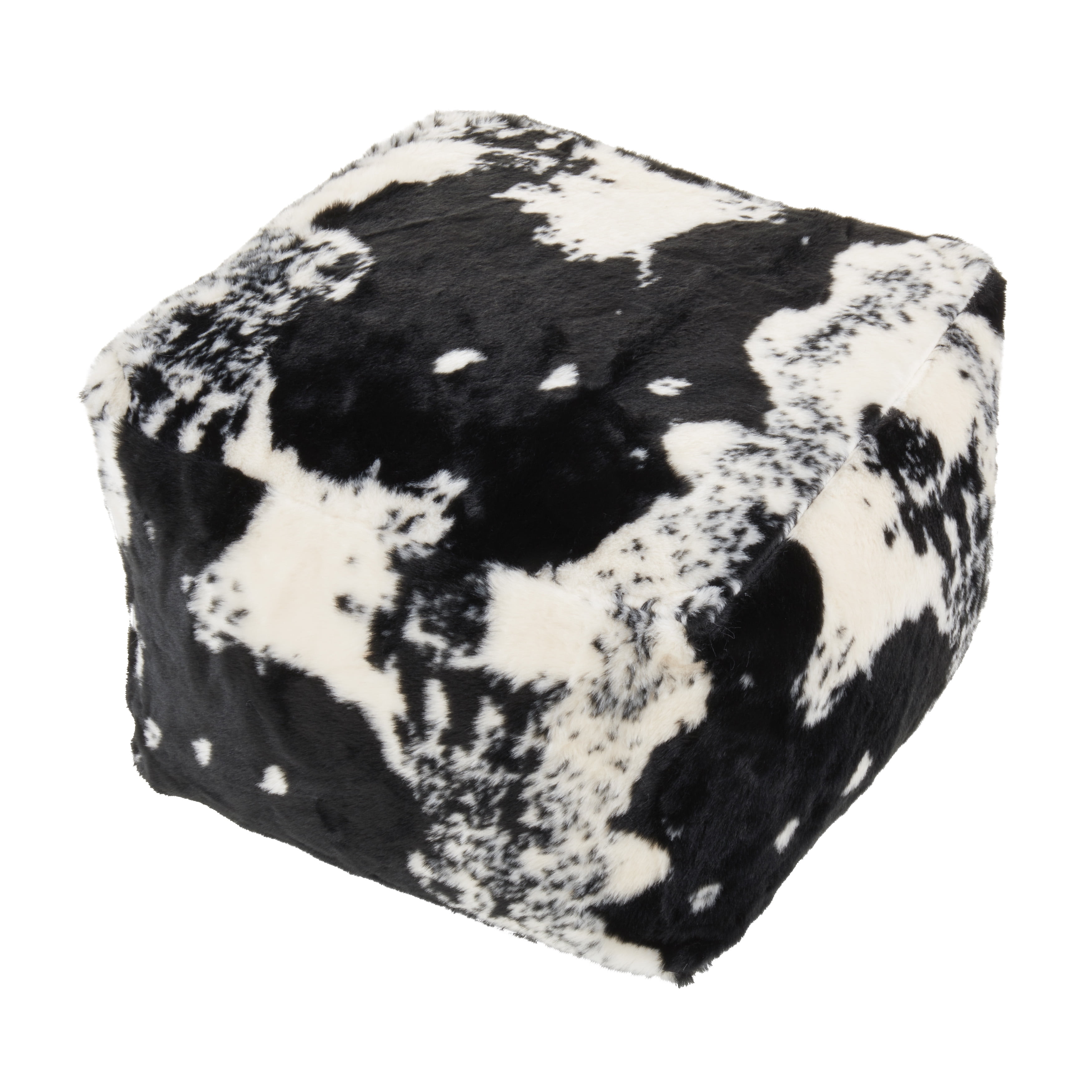 Black and White Faux Fur Cow Hide Pouf