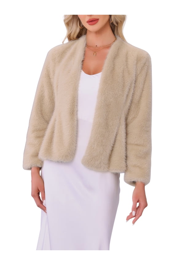 Faux Fur Cropped Jacket for Women Casual Long Sleeve Winter Coat Shaggy Warm Outerwear S Champagne Gold