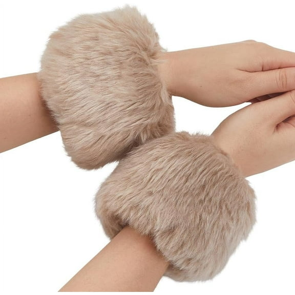 Faux Fur Cuffs Wrist Warm Fluffy Cuffs Fur Cuff Short Arm Warmers Plush Fuzzy Oversleeve Gloves 1 Pair