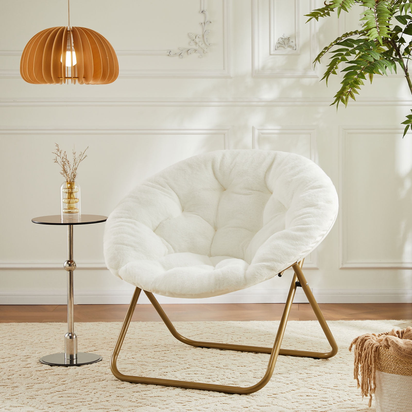 Faux Fur Disc Chair for Living Room and Bedroom, Comfortable Round Lounge Seat, Adult Size