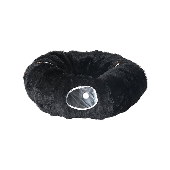 Faux Fur Donut Cat Tunnel Bed, Foldable Soft Warm Sleeping Nest for Indoor Cats, Cozy Interactive Play and Resting Pet Bed for Kittens and Cats