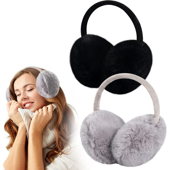 Faux Fur Earmuff for Outdoor - Soft Warm Plush Ear Muffs for Winter Women Men - Ear Covers Ear Warmers for Most Adults