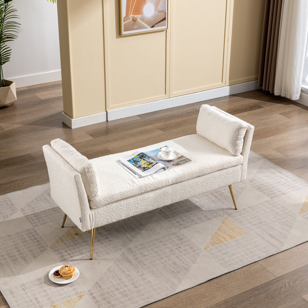 Faux Fur End of Bed Bench, 52" Modern Boucle Upholstered Bedroom Bench