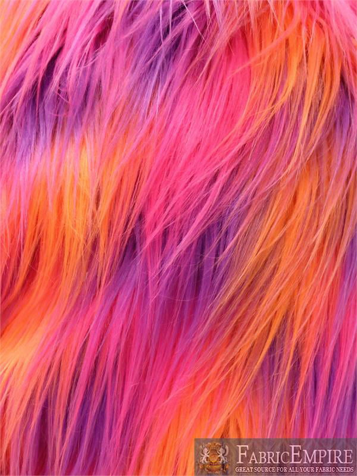 Faux Fur Fabric Long Pile 3 TONE RAINBOW ORANGE PINK PURPLE / 60" Wide / Sold by the yard