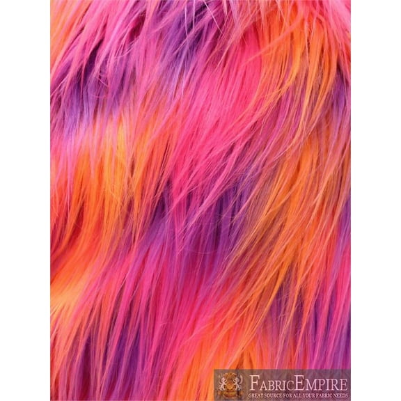 Faux Fur Fabric Long Pile 3 TONE RAINBOW ORANGE PINK PURPLE / 60" Wide / Sold by the yard