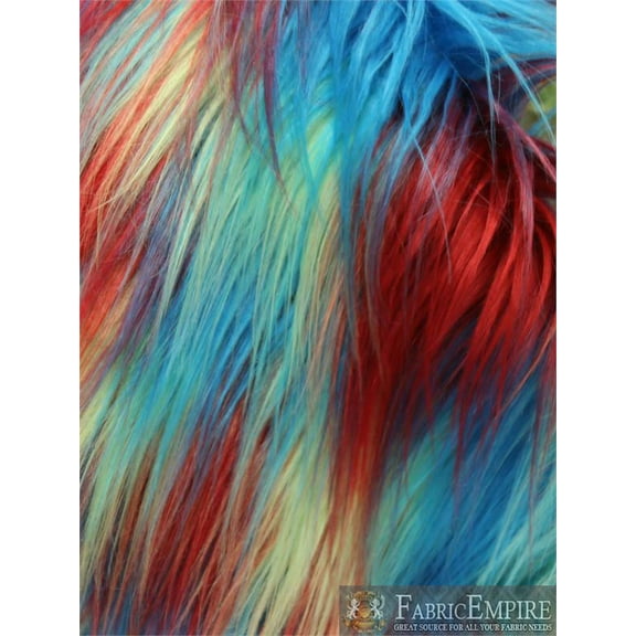 Faux Fur Fabric Long Pile 3 TONE RAINBOW RED LIME TURQUOISE/ 60" Wide / Sold by the yard