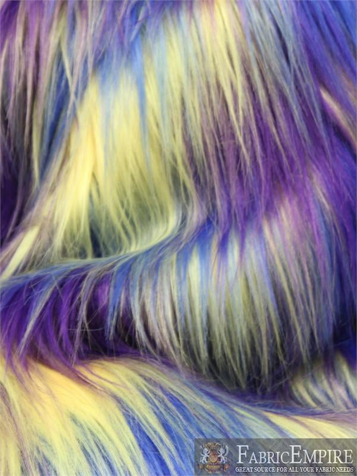 Faux Fur Fabric Long Pile 3 TONE RAINBOW YELLOW BLUE PURPLE/ 60" Wide / Sold by the yard