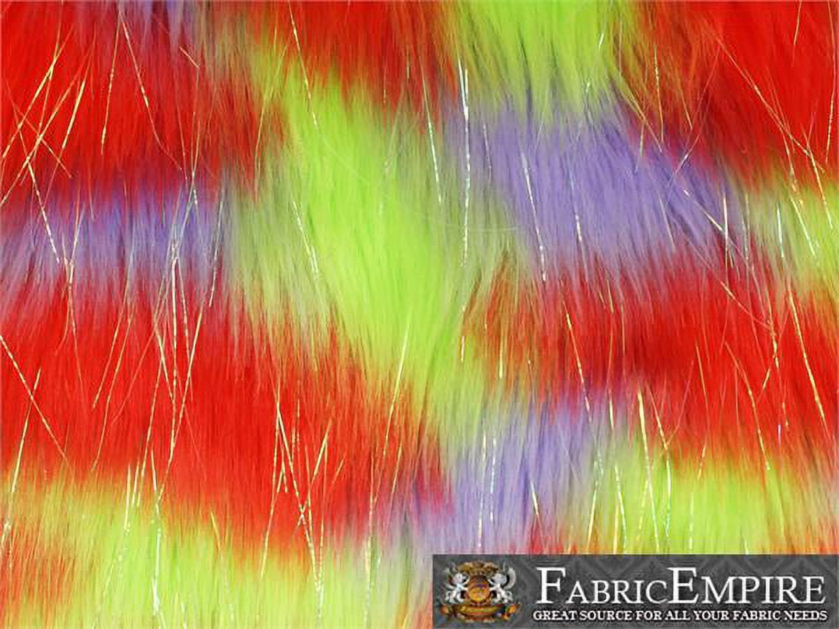 Faux Fur Fabric Long Pile Rainbow SPARKLING Tinsel LIME RED LAVENDER/ 60" Wide / Sold by the yard