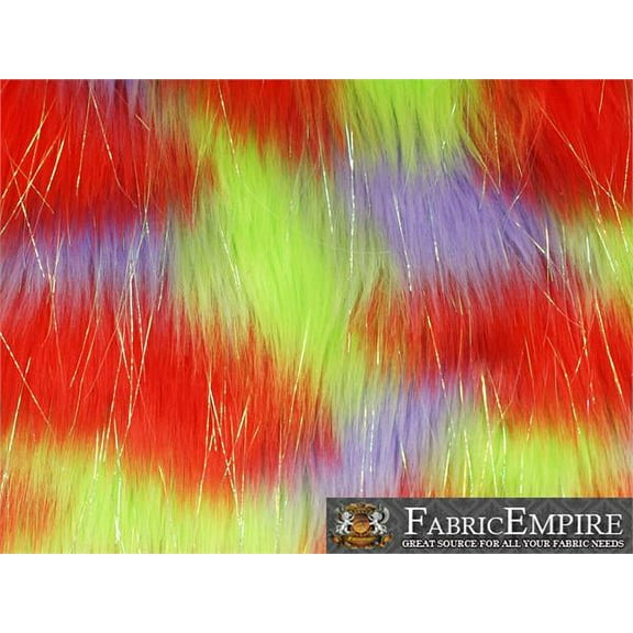 Faux Fur Fabric Long Pile Rainbow SPARKLING Tinsel LIME RED LAVENDER/ 60" Wide / Sold by the yard