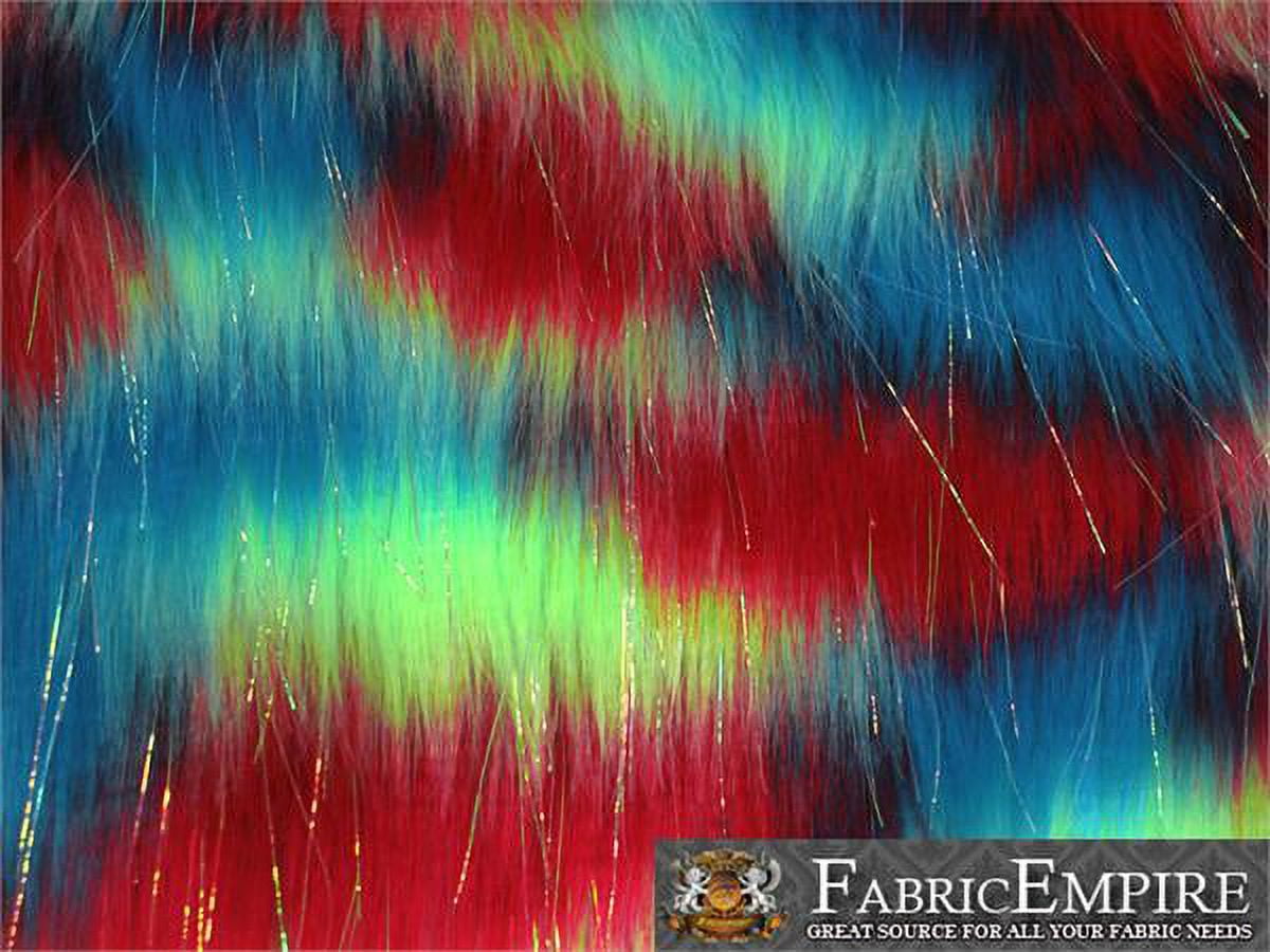 Faux Fur Fabric Long Pile Rainbow SPARKLING Tinsel RED LIME TURQUOISE/ 60" Wide / Sold by the yard