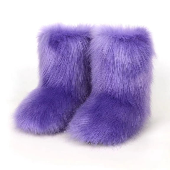 Faux Fur Fluffy Boots for Women, Warm Furry Flat Winter Snow Boots, Cozy Plush Non‑Slip Winter Warm‑Keeping Boots for Outdoor Indoor Daily Wear