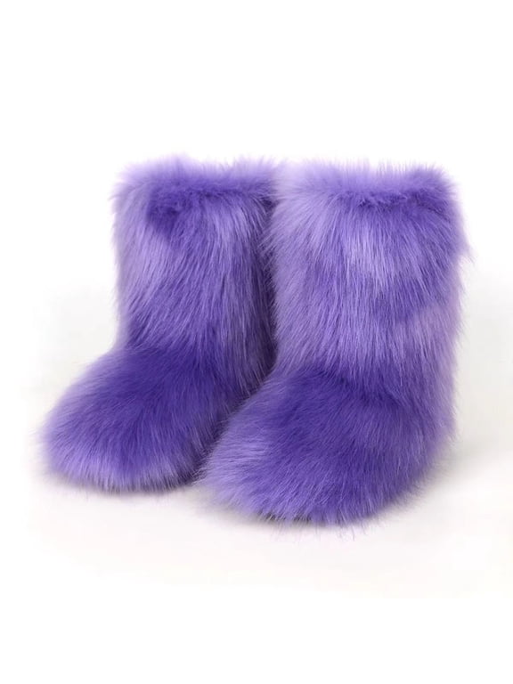 Faux Fur Fluffy Boots for Women, Warm Furry Flat Winter Snow Boots, Cozy Plush Non‑Slip Winter Warm‑Keeping Boots for Outdoor Indoor Daily Wear