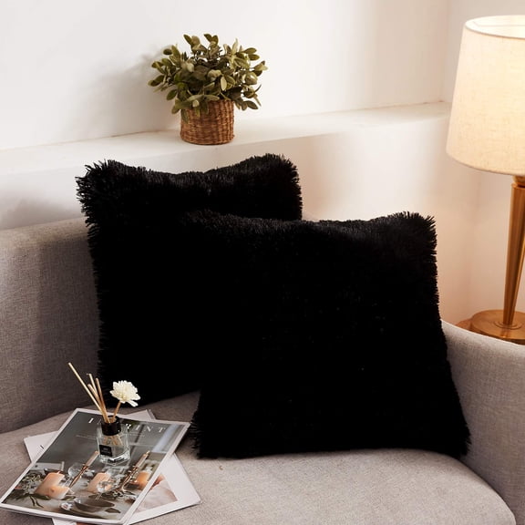 Faux Fur Fluffy Throw Pillowcases, Plush Shaggy Soft Furry Pillow Covers, Decorative Velvet Pillow Shams, Set of 2