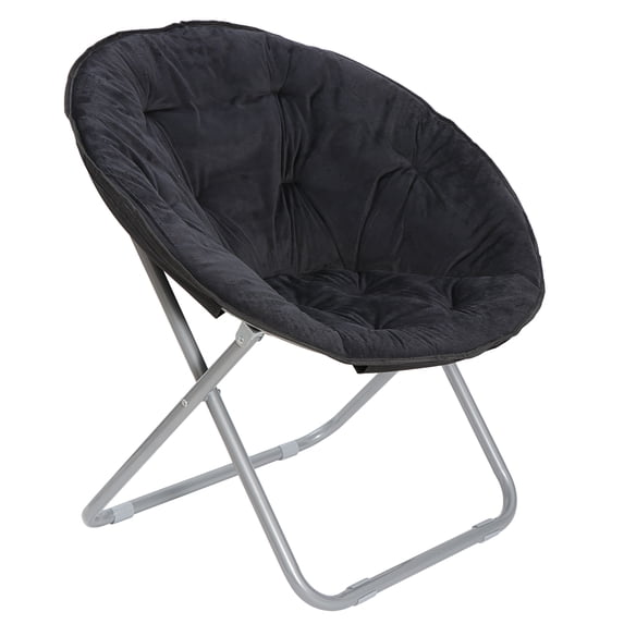 Faux-Fur Folding Chair, Moon Chair Soft Lounge Chair for Lounging, Bedroom, Dorm Rooms or Apartments, Black