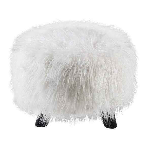 Faux Fur Foot Stool - White Plush Ottoman for Living Room