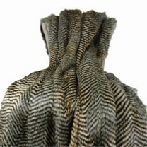 Faux Fur Fox Handmade Blanket - Brown & Gray - 114 x 120 in.