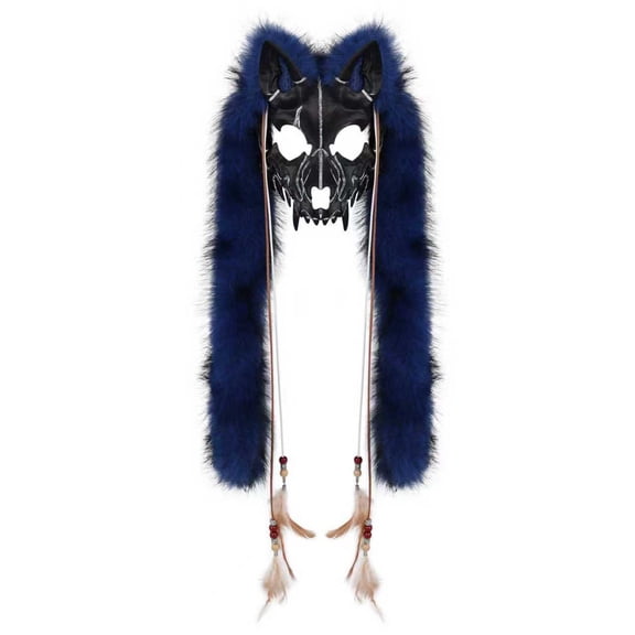 Faux Fur Furry Animal Wolf Fox Face Mask Werewolf Costume Cosplay Accessory for Halloween Themed Parties,Viking Headpiece Warrior Wolf Costume