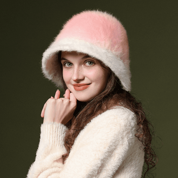Faux Fur Furry Bucket Hats for Women Girls, Winter Plush Fisherman Hat Warm Outdoor Cap