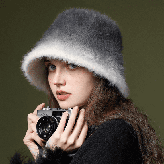 Faux Fur Furry Bucket Hats for Women Girls, Winter Plush Fisherman Hat Warm Outdoor Cap