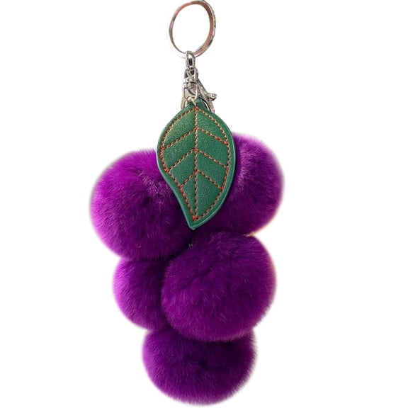 Faux Fur Grape Keychain Keyring Bag Purse Charm Decoration Dark Purple