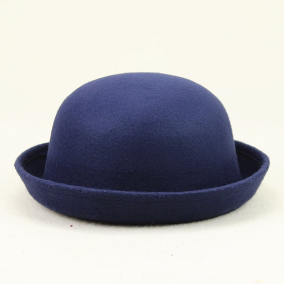 Faux Fur Hat Elegant Adults Solid Hat Roll Up Brim Panama Bowler Bucket Mens Womens Classic Wool Round Hats Cap Navy
