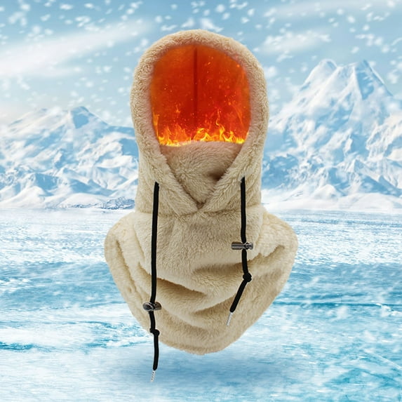 Faux Fur Hat Hood Ski Winter For Cold Weather Windproof Adjustable Warm Cover Hat Cap Scarf Khaki