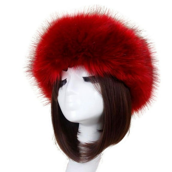 Faux Fur Headband with Elastic Winter Ear Warmer Headbands Thick Head Wrap Earmuff Furry Headbands for Women, Women's Hat