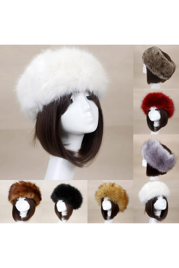 Faux Fur Headband with Elastic Winter Ear Warmer Headbands Thick Head Wrap Earmuff Furry Headbands for Women, Women's Hat