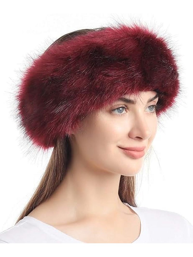 Faux Fur Headband Winter Earwarmer Stretch Earmuff Polar Fleece Lined LA CARRIE Faux Fur Headband with Stretch Women main image 2
