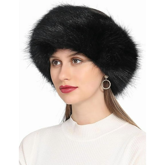 Faux Fur Headband with Stretch, Women's Winter Earwarmer Earmuff, Elastic Plush Ski Hat