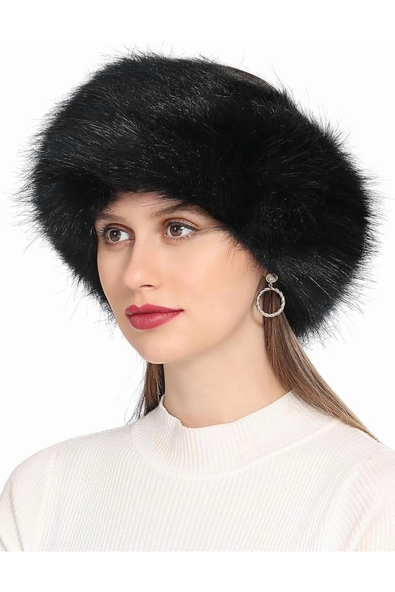 Faux Fur Headband with Stretch, Women's Winter Earwarmer Earmuff, Elastic Plush Ski Hat