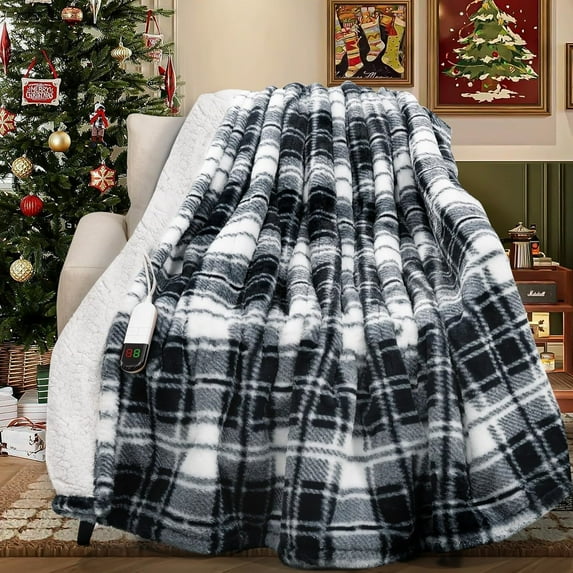 Faux Fur Heated Electric Blanket, 50"x60" Fast Heating Warming Throw Blankets with 8 Heating Levels & 8 Hours Auto Off with Over-Heat Protection