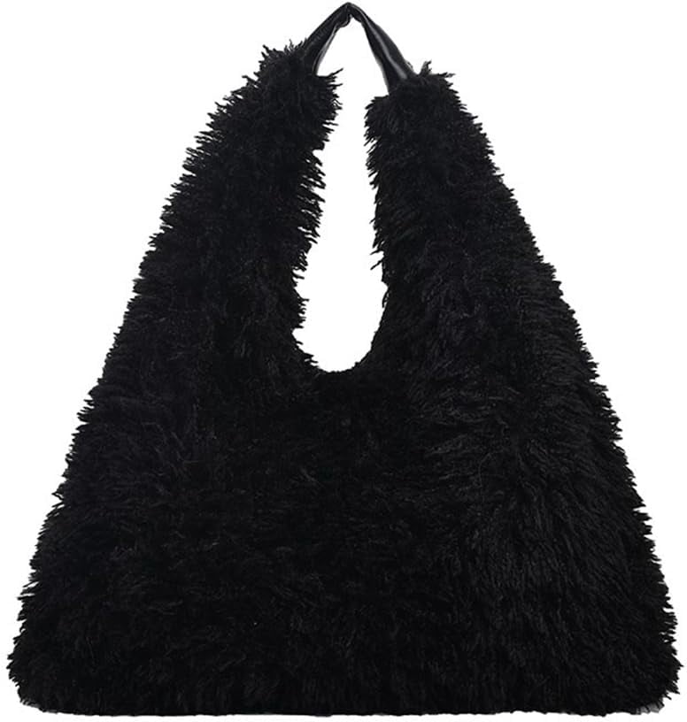 Faux Fur Hobo Shoulder Bag Furry Handbag Purse for Women Winter Y2k Fuzzy Plush Shoulder Tote Bag for Work Shopping