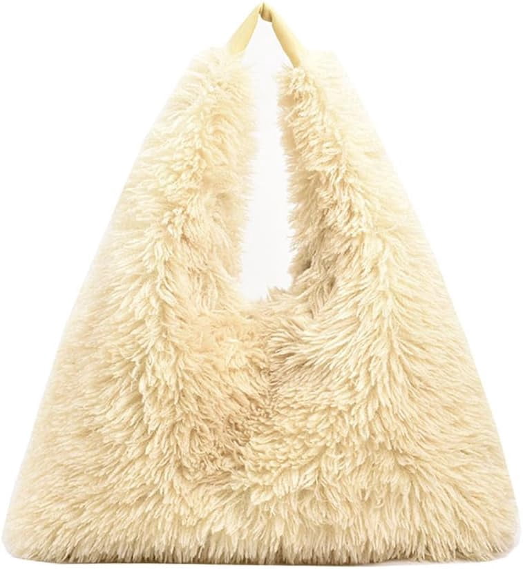Faux Fur Hobo Shoulder Bag Furry Handbag Purse for Women Winter Y2k Fuzzy Plush Shoulder Tote Bag for Work Shopping